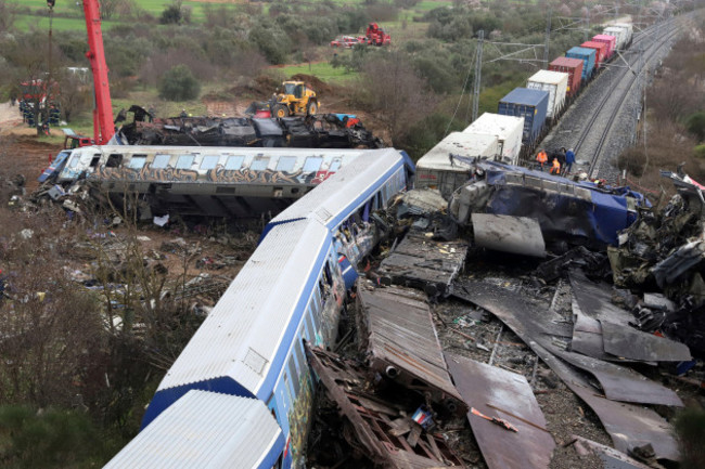 a-crane-firefighters-and-rescuers-operate-after-a-collision-in-tempe-about-376-kilometres-235-miles-north-of-athens-near-larissa-city-greece-wednesday-march-1-2023-a-train-carrying-hundreds