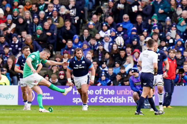 irelands-jonny-sexton-scores-a-penalty-during-the-guinness-six-nations-match-at-bt-murrayfield-stadium-edinburgh-picture-date-sunday-march-12-2023