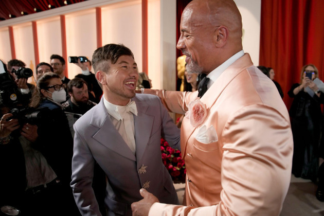 barry-keoghan-left-and-dwayne-johnson-arrive-at-the-oscars-on-sunday-march-12-2023-at-the-dolby-theatre-in-los-angeles-ap-photojohn-locher