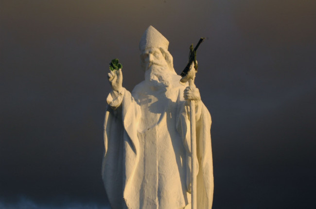 statue-of-st-patrick-holding-shamrock-at-croagh-patrick-co-mayo-iraland