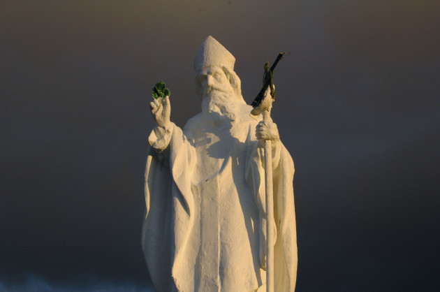 statue-of-st-patrick-holding-shamrock-at-croagh-patrick-co-mayo-iraland