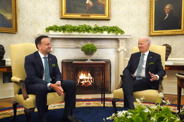 taoiseach-leo-varadkar-left-at-a-bilateral-meeting-with-president-joe-biden-at-the-white-house-in-washington-dc-during-his-visit-to-the-us-for-st-patricks-day-picture-date-friday-march-17-2023