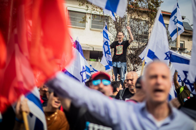 tel-aviv-israel-22nd-mar-2023-protestors-chant-slogans-during-an-anti-judicial-reform-protest-protests-against-the-governments-judicial-overhaul-took-place-in-jerusalem-and-tel-aviv-with-several