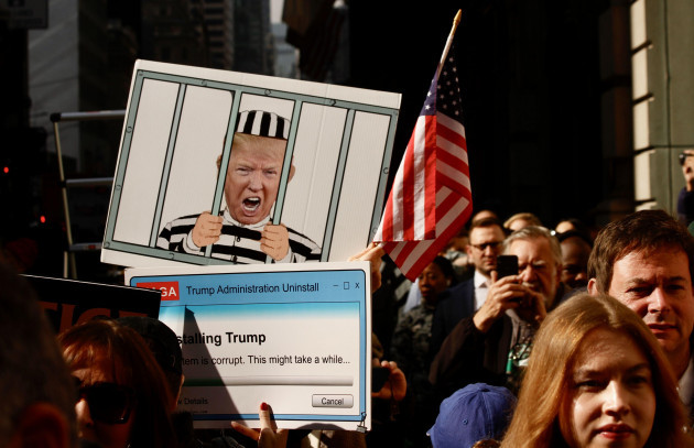 new-york-usa-4th-apr-2023-heavy-movement-of-press-corps-and-protesters-at-trump-tower-as-the-former-us-president-donald-j-trump-who-arrived-at-the-tower-on-monday-03-is-to-appear-at-manhattan