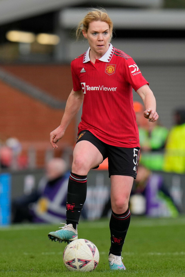 leigh-uk-26th-feb-2023-aoife-mannion-5-of-manchester-united-during-the-vitality-womens-fa-cup-match-manchester-united-women-vs-durham-women-fc-at-leigh-sports-village-leigh-united-kingdom-26t