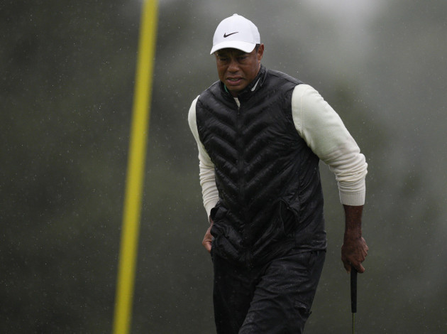 augusta-united-states-08th-apr-2023-tiger-woods-studies-putt-on-the-18th-hole-during-the-rain-delayed-second-round-at-the-87th-masters-tournament-at-augusta-national-golf-club-in-augusta-georgia