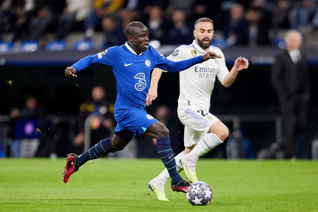 madrid-madrid-spain-12th-apr-2023-nagolo-kante-of-chelsea-fc-and-daniel-carvajal-of-real-madrid-during-the-champions-league-football-match-between-real-madrid-and-chelsea-fc-at-santiago-ber