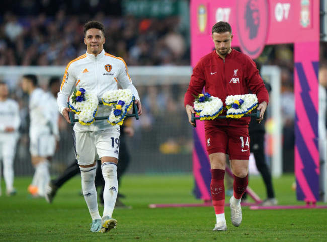 leeds-uniteds-rodrigo-moreno-and-liverpools-jordan-henderson-with-wreaths-to-mark-the-34th-anniversary-of-the-hillsborough-disaster-before-the-premier-league-match-at-elland-road-leeds-picture-dat