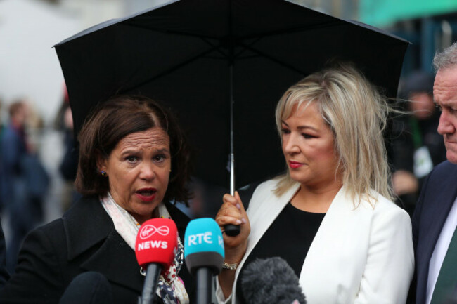 sinn-fein-party-leader-mary-lou-mcdonald-and-sinn-fein-vice-president-michelle-oneill-right-speak-to-the-media-at-the-sinn-fein-ard-fheis-at-the-rds-in-dublin-picture-date-saturday-november-5-2