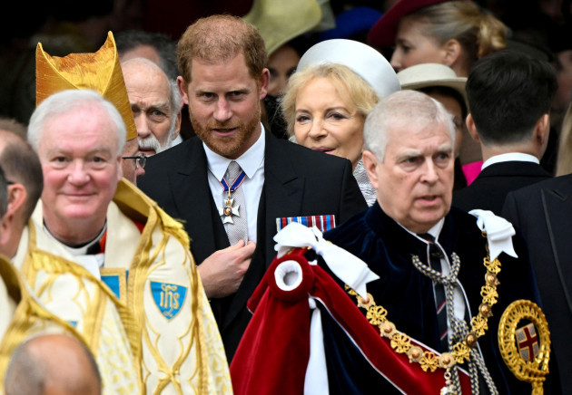 britains-prince-harry-duke-of-sussex-and-prince-andrew-leave-westminster-abbey-following-the-coronation-ceremony-of-britains-king-charles-and-queen-camilla-in-london-saturday-may-6-2023-toby