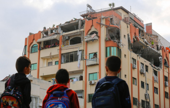 may-9-2023-gaza-palestine-children-stand-near-a-damaged-building-following-israeli-airstrikes-on-an-apartment-of-an-islamic-jihad-commander-in-gaza-city-israeli-air-strikes-killed-13-people-befor