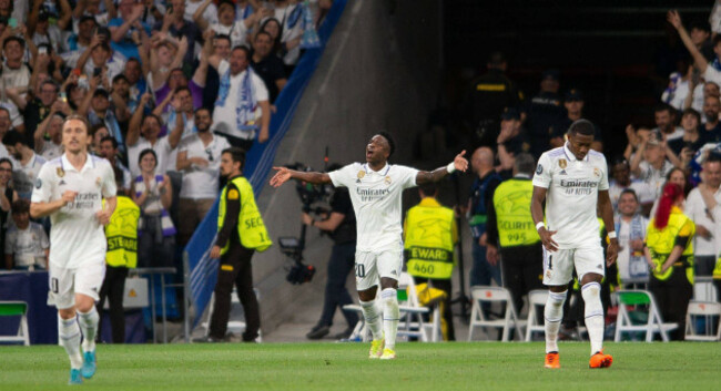 madrid-spain-09th-may-2023-9th-may-2023-santiago-bernabeu-stadium-madrid-spain-champions-league-football-semi-final-first-leg-real-madrid-versus-manchester-city-vinicius-celebrates-a-goal