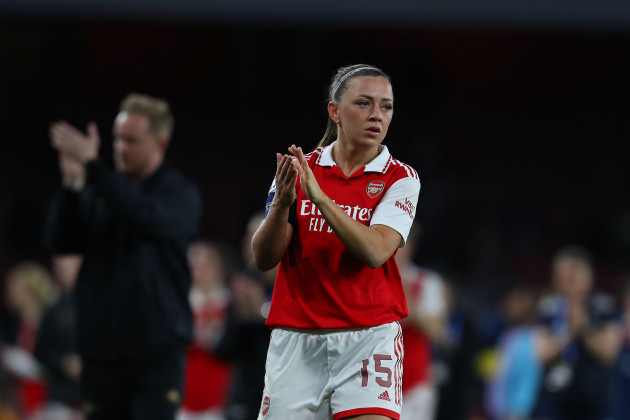 emirates-stadium-london-uk-1st-may-2023-womens-champions-league-semi-final-second-leg-football-arsenal-versus-wolfsburg-katie-mccabe-of-arsenal-thanking-the-fans-after-the-match-credit-action