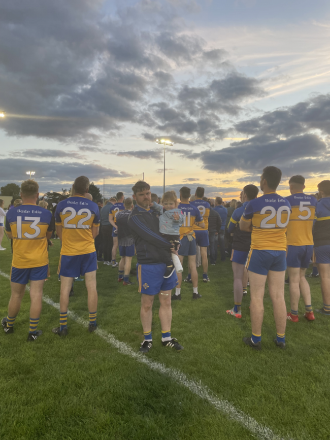 3. Brian Tyrrell, playing with Ellistown, holds daughter Anna following the GAA Reserve Championship Final against Straffan in October 2022