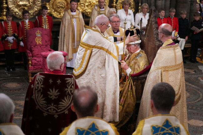 king-charles-iii-is-crowned-with-st-edwards-crown-by-the-archbishop-of-canterbury-the-most-reverend-justin-welby-during-his-coronation-ceremony-in-westminster-abbey-london-picture-date-saturday-ma