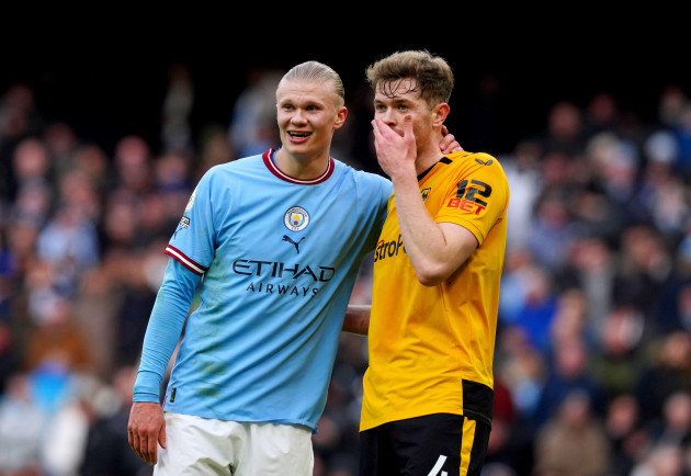 manchester-citys-erling-haaland-left-and-wolverhampton-wanderers-nathan-collins-during-the-premier-league-match-at-the-etihad-stadium-manchester-picture-date-sunday-january-22-2023