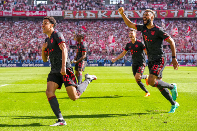 cologne-germany-27th-may-2023-cologne-germany-may-27-jamal-musiala-of-fc-bayern-munchen-celebrating-scoring-late-winner-during-the-bundesliga-match-between-1-fc-koln-and-fc-bayern-munchen-at