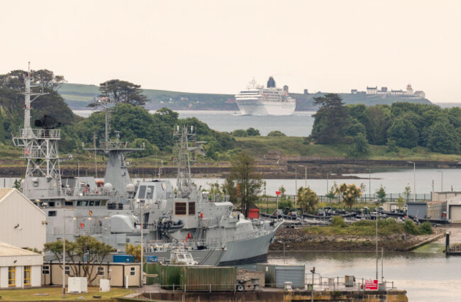 cobh-cork-ireland-04th-june-2022-cruise-ship-amadea-enters-cork-harbour-at-roches-point-behind-the-haulbowline-naval-base-as-seen-from-cobh-cork-ireland-credit-david-creedon-alamy-live-ne