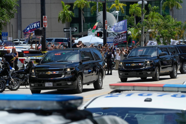 the-motorcade-carrying-former-president-donald-trump-arrives-at-the-wilkie-d-ferguson-jr-u-s-courthouse-tuesday-june-13-2023-in-miami-trump-is-making-a-federal-court-appearance-on-dozens-of-fe