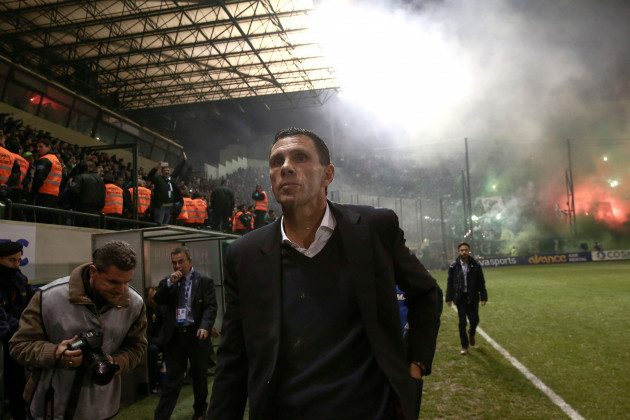 aek-athens-coach-gus-poyet-arrives-at-the-pitch-before-the-start-of-a-greek-super-league-soccer-match-against-panathinaikos-at-the-apostolos-nikolaides-stadium-in-athens-sunday-nov-1-2015-ap-ph
