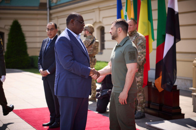 in-this-photo-provided-by-the-ukrainian-presidential-press-office-ukrainian-president-volodymyr-zelenskyy-left-and-senegals-president-macky-sall-shake-hands-their-meeting-in-kyiv-ukraine-friday