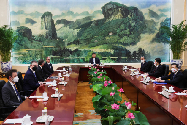 u-s-secretary-of-state-antony-blinken-fourth-left-meets-with-chinese-president-xi-jinping-center-and-wang-yi-chinese-communist-partys-foreign-policy-chief-third-right-in-the-great-hall-of-the