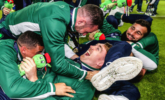 jordan-conroy-terry-kennedy-andrew-smith-and-harry-mcnulty-celebrate-winning-and-qualifying-for-the-2024-olympic-games-in-paris