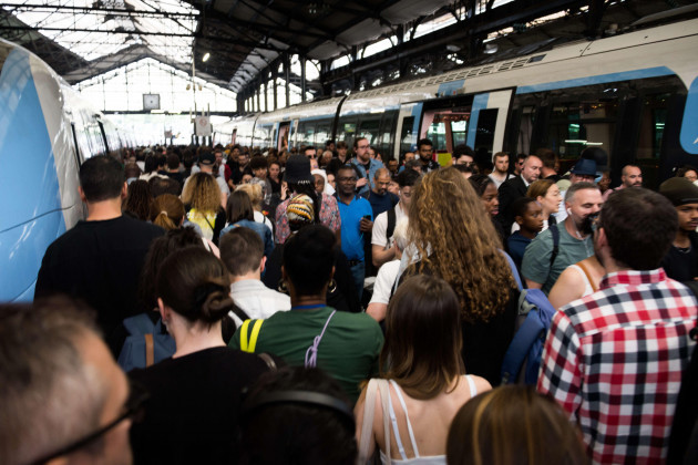 paris-france-june-30-2023-commuters-face-train-cancellations-on-june-30-2023-at-gare-saint-lazare-in-paris-france-following-protests-across-the-greater-paris-region-that-saw-protesters-burn-car