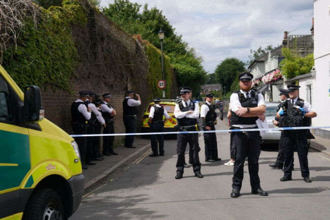 scenes-in-wimbledon-south-london-where-a-car-has-collided-with-a-primary-school-building-officers-firefighters-and-paramedics-including-londons-air-ambulance-responded-to-the-incident-at-around