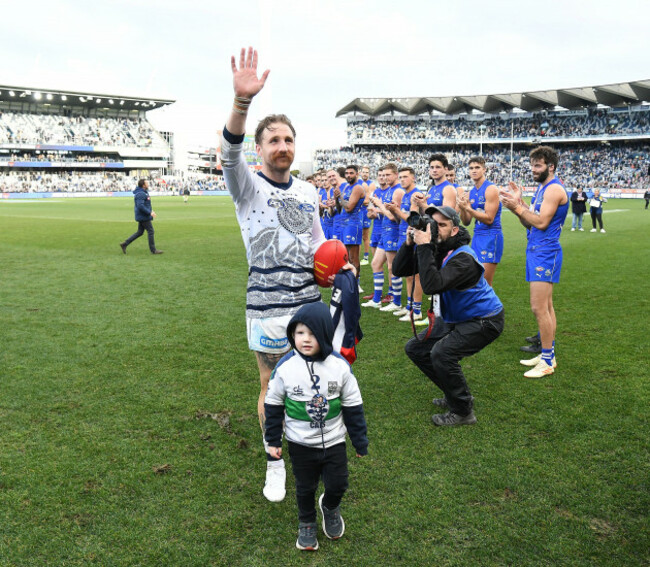 geelong-australia-09th-july-2023-zach-tuohy-of-the-cats-is-seen-after-the-afl-round-17-match-between-the-geelong-cats-and-the-north-melbourne-kangaroos-at-gmhba-stadium-in-geelong-sunday-july-9