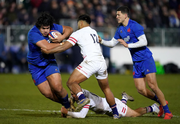 frances-posolo-tuilagi-is-tackled-by-englands-rekeiti-maasi-white-during-the-u20s-six-nations-match-at-the-recreation-ground-bath-picture-date-friday-march-10-2023