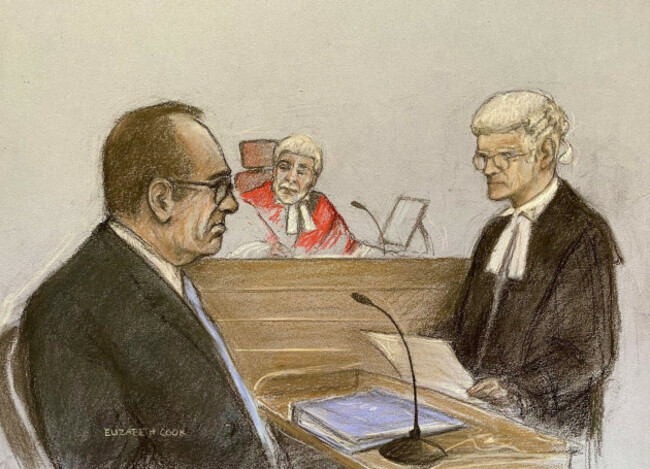 court-artist-sketch-by-elizabeth-cook-of-actor-kevin-spacey-giving-evidence-at-southwark-crown-court-london-where-he-is-charged-with-three-counts-of-indecent-assault-seven-counts-of-sexual-assault