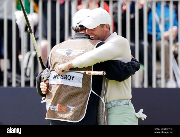 rory-mcilroy-celebrates-the-winning-putt-with-caddy-harry-diamond-on-day-four-of-the-genesis-scottish-open-2023-at-the-renaissance-club-north-berwick-picture-date-sunday-july-16-2023