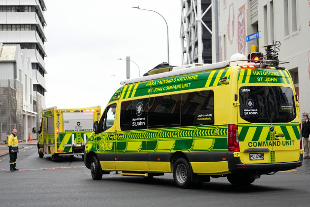 ambulances-arrive-at-the-scene-of-a-shooting-in-the-central-business-in-aucklandnew-zealand-thursday-july-20-2023-new-zealand-police-are-responding-to-reports-that-a-gunman-has-fired-shots-in-a-b