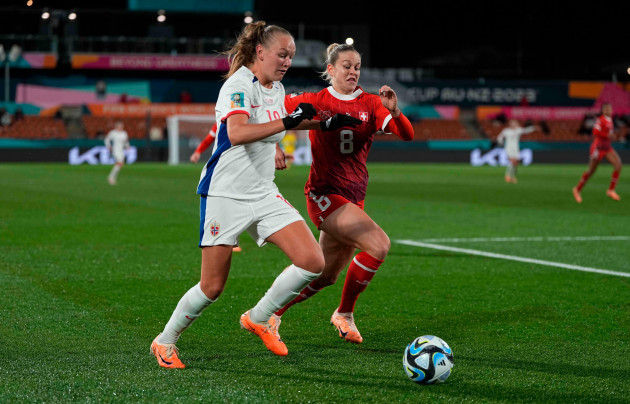july-25-2023-nadine-riesen-switzerland-and-frida-maanum-norway-battle-for-the-ball-during-a-group-a-fifa-womens-world-cup-australia-new-zealand-2023-game-switzerland-vs-norway-at-fmg-stadi