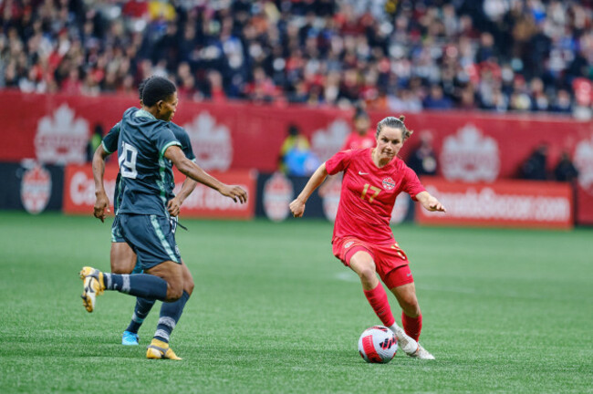 vancouver-british-columbia-canada-8th-april-2022-jessie-fleming-of-team-canada-during-the-first-canada-soccers-womens-national-team-celebration