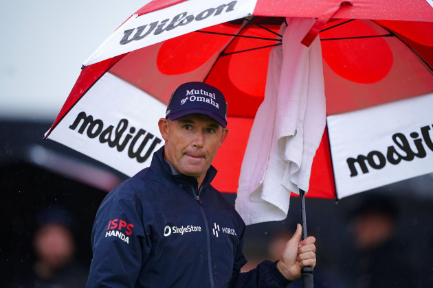 republic-of-irelands-padraig-harrington-under-an-umbrella-during-day-three-of-the-open-at-royal-liverpool-wirral-picture-date-saturday-july-22-2023