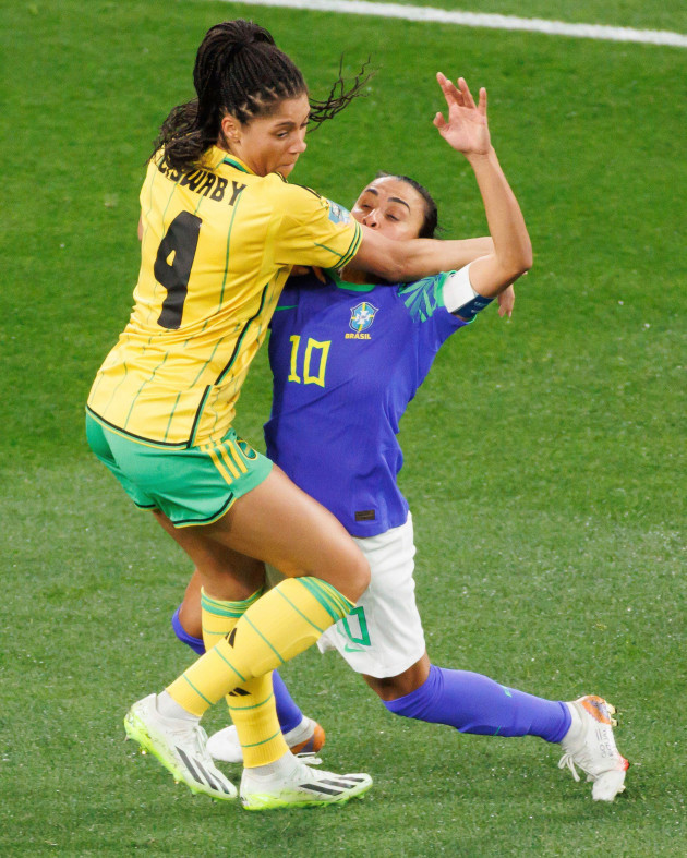 august-2-2023-melbourne-australia-chantelle-swaby-4-of-jamaica-and-marta-10-of-brazil-fight-for-the-ball-during-a-2023-womens-world-cup-group-f-match-between-jamaica-and-brazil-at-the-melbour