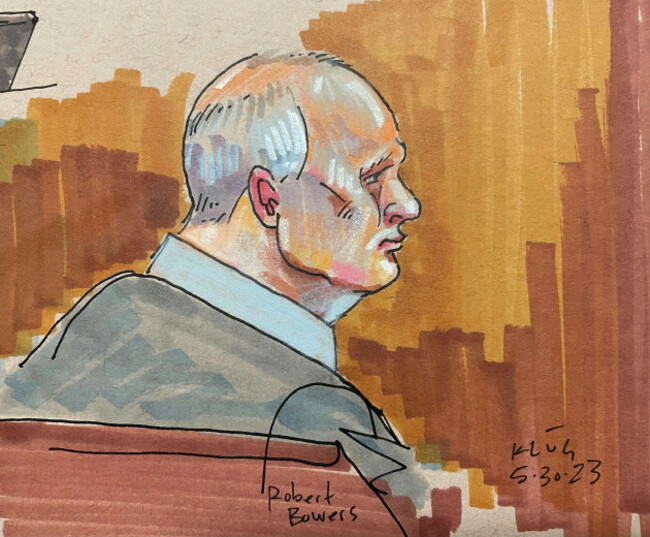 in-this-courtroom-sketch-robert-bowers-the-suspect-in-the-2018-synagogue-massacre-sits-in-court-tuesday-may-30-2023-in-pittsburgh-bowers-could-face-the-death-penalty-if-convicted-of-some-of-the