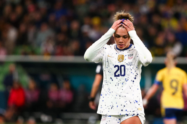 melbourne-australia-6-august-2023-trinity-rodman-of-usa-during-the-womens-world-cup-football-match-between-sweden-and-usa-at-aami-park-on-august-06-2023-in-melbourne-australia-credit-dave-hew