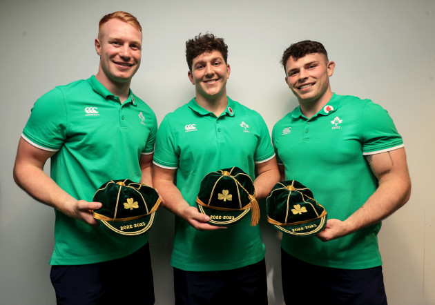 ciaran-frawley-tom-stewart-and-calvin-nash-with-their-first-caps-for-ireland