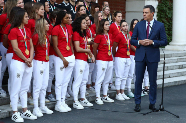 madrid-spain-22nd-aug-2023-the-president-of-the-spanish-government-pedro-sanchez-during-a-meeting-with-the-spanish-womens-national-soccer-team-as-the-winner-of-the-world-cup-in-madrid-august-22