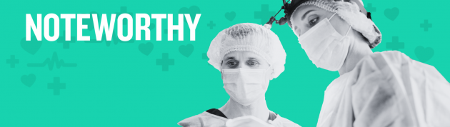 Noteworthy logo with two surgeons - a man and woman - performing a procedure.