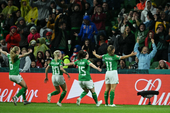 perth-australia-26th-july-2023-katie-mccabe-1st-r-of-ireland-celebrates-scoring-during-the-group-b-match-between-canada-and-ireland-at-the-2023-fifa-womens-world-cup-in-perth-australia-july-2