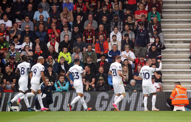 tottenham-hotspurs-james-maddison-celebrates-scoring-their-sides-first-goal-of-the-game-during-the-premier-league-match-at-the-vitality-stadium-bournemouth-picture-date-saturday-august-26-2023