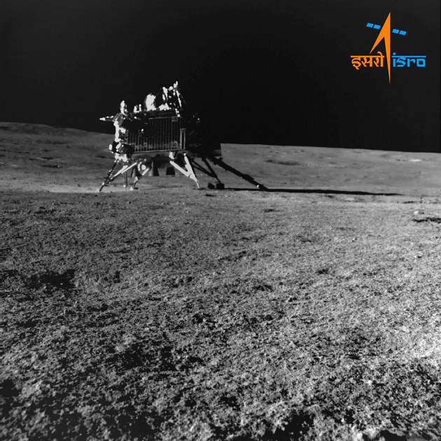 this-image-provided-by-the-indian-space-research-organisation-isro-shows-vikram-lander-as-seen-by-the-navigation-camera-on-pragyan-rover-on-aug-30-2023-indias-moon-rover-has-confirmed-the-presen