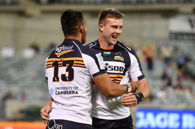brumbies-len-ikitau-celebrates-with-mack-hansen-r-after-he-scores-a-try-during-the-round-2-super-rugby-match-between-the-act-brumbies-and-nsw-waratahs-at-gio-stadium-in-canberra-saturday-february
