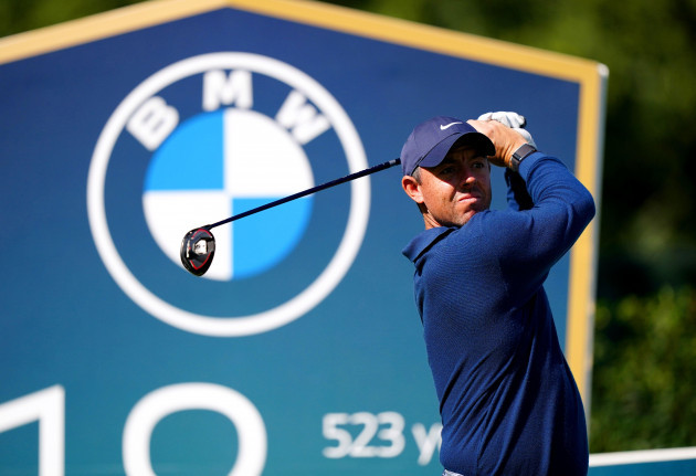 rory-mcilroy-tees-off-on-the-18th-during-day-one-of-the-2023-bmw-pga-championship-at-wentworth-golf-club-in-virginia-water-surrey-picture-date-thursday-september-14-2023