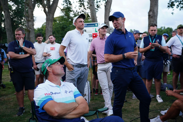 rory-mcilroy-waits-for-the-eighteenth-tee-to-become-available-during-day-two-of-the-2023-bmw-pga-championship-at-wentworth-golf-club-in-virginia-water-surrey-picture-date-friday-september-15-2023