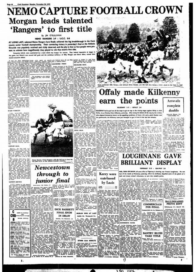 Nemo win 1972 Cork county senior final